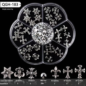 Nail Decoration - Metal - Cross & Stars - (QGH-183) - Silver