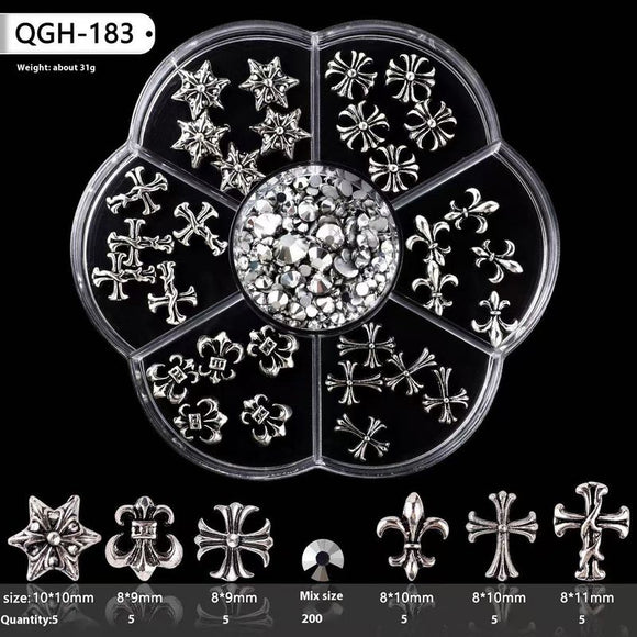 Nail Decoration - Metal - Cross & Stars - (QGH-183) - Silver