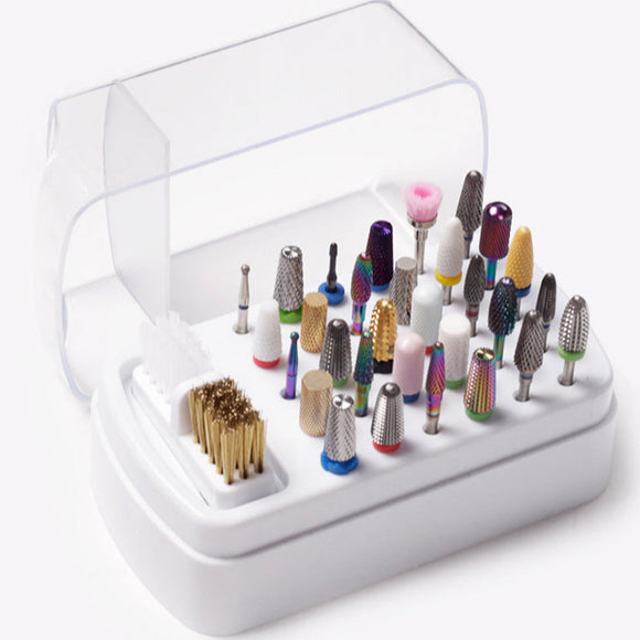 Drill Bit Storage Box - 30 Holes with Cleaning Brush