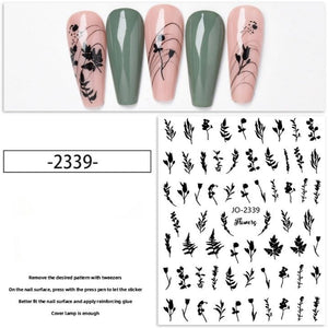 Nail Sticker - 2339 - Black Flower Leaf