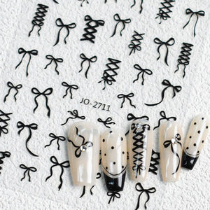 Nail Sticker - 2711 - Black Bow Ribbon