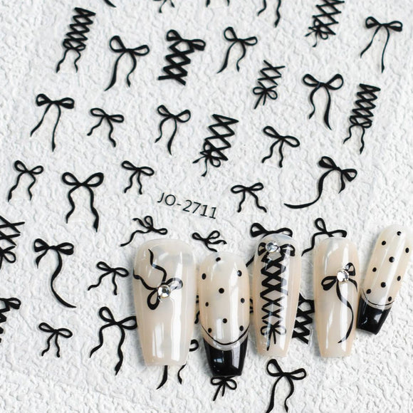 Nail Sticker - 2711 - Black Bow Ribbon