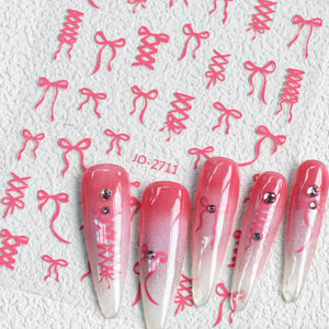 Nail Sticker - 2711 - Pink Bow Ribbon