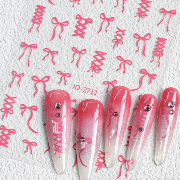 Nail Sticker - 2711 - Pink Bow Ribbon