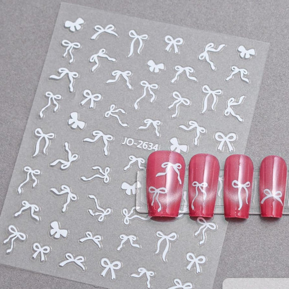 Nail Sticker - 2634 - Bows - White