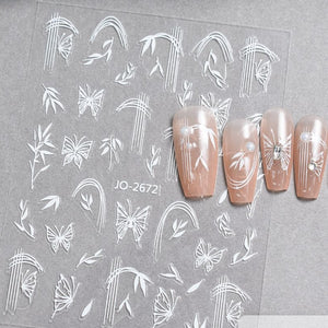 Nail Sticker - 2672 - Butterfly - White