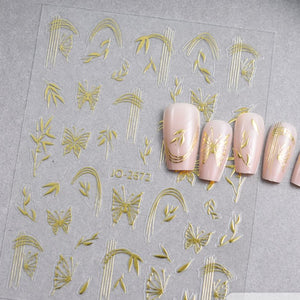 Nail Sticker - 2673 - Flowers - Gold