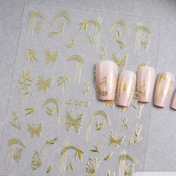 Nail Sticker - 2673 - Flowers - Gold