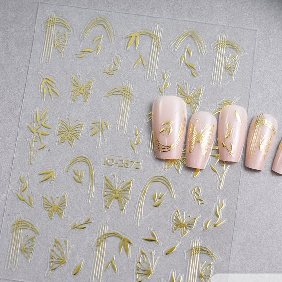 Nail Sticker - 2672 - Butterfly - Gold