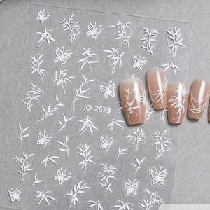 Nail Sticker - 2673 - Flowers - White