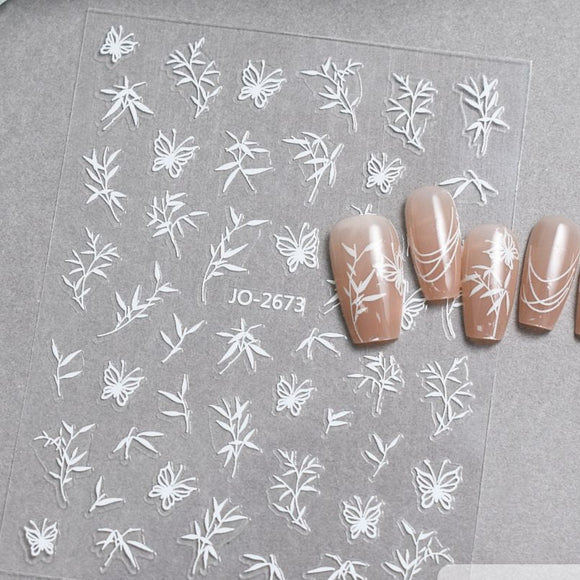 Nail Sticker - 2673 - Flowers - White