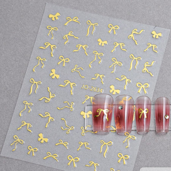 Nail Sticker - 2634 - Bows - Gold