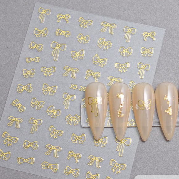 Nail Sticker - 2635 - Bows - Gold