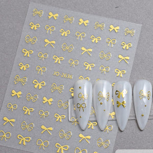 Nail Sticker - 2636 - Bows - Gold