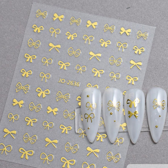 Nail Sticker - 2636 - Bows - Gold