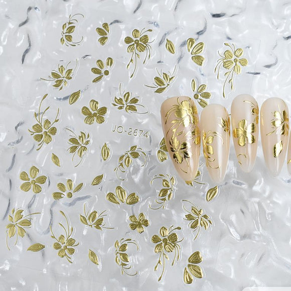 Nail Sticker - 2674 - Flower - Gold