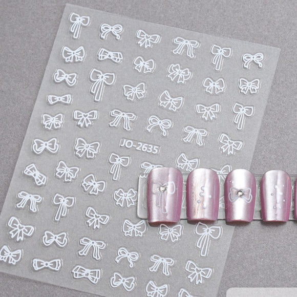 Nail Sticker - 2635 - Bows - White