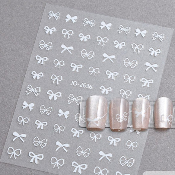 Nail Sticker - 2636 - Bows - White