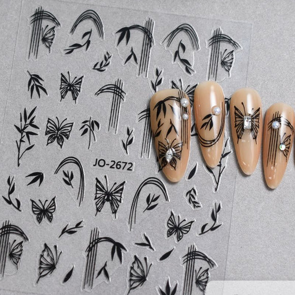 Nail Sticker - 2672 - Butterfly - Black