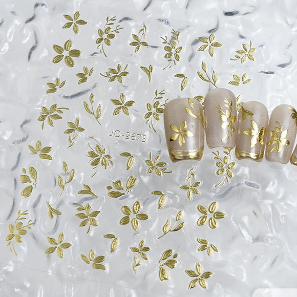 Nail Sticker - 2675 - Flower - Gold