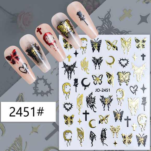 Nail Sticker - 2451 - Butterflies - Gold
