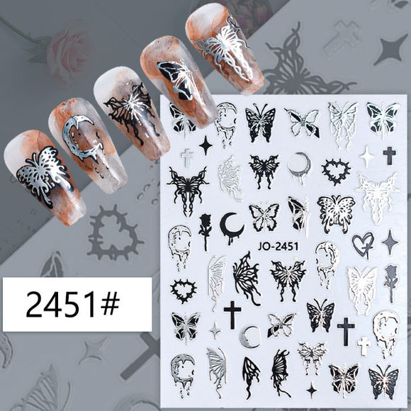 Nail Sticker - 2451 - Butterflies - Silver
