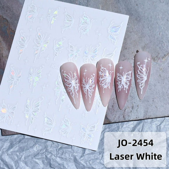 Nail Sticker - 2454 - Butterflies - White