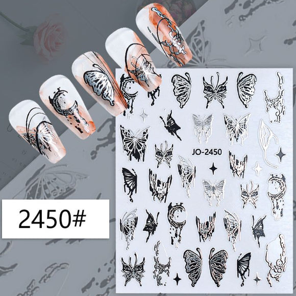 Nail Sticker - 2450 - Butterflies - Silver