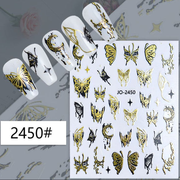 Nail Sticker - 2450 - Butterflies - Gold