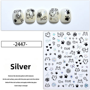 Nail Sticker - 2447 - Kitten - Silver