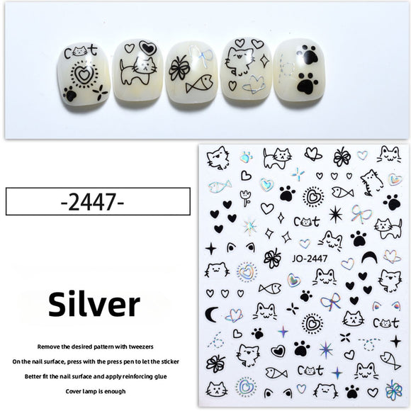 Nail Sticker - 2447 - Kitten - Silver
