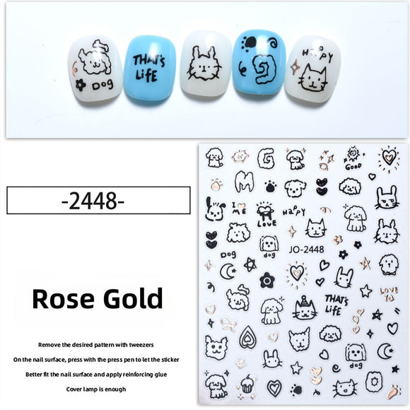 Nail Sticker - 2448 - Puppies - Rose Gold
