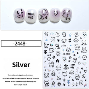 Nail Sticker - 2448 - Puppies - Silver