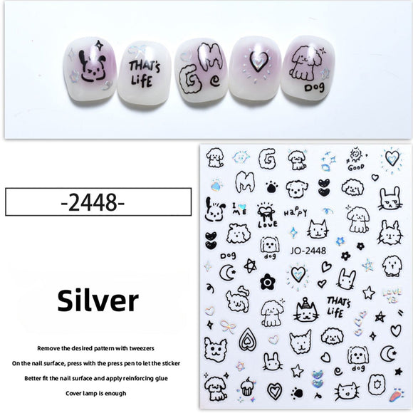 Nail Sticker - 2448 - Puppies - Silver