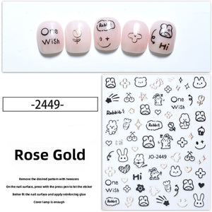 Nail Sticker - 2449 - Rabbits - Rose Gold