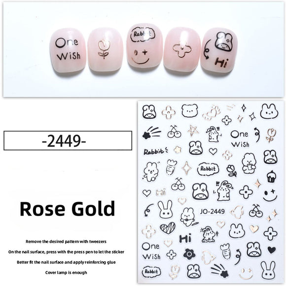 Nail Sticker - 2449 - Rabbits - Rose Gold
