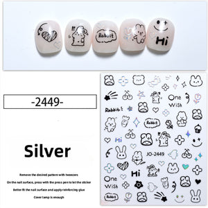 Nail Sticker - 2449 - Rabbits - Silver