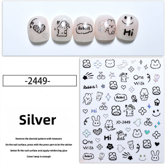 Nail Sticker - 2449 - Rabbits - Silver