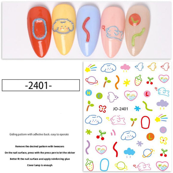 Nail Sticker - 2401 - Puppies & Birds