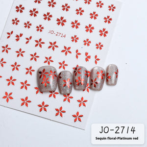 Nail Sticker - 2714 - Platinum Red Flower