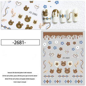 Nail Sticker - 2681 - Bears & Flowers
