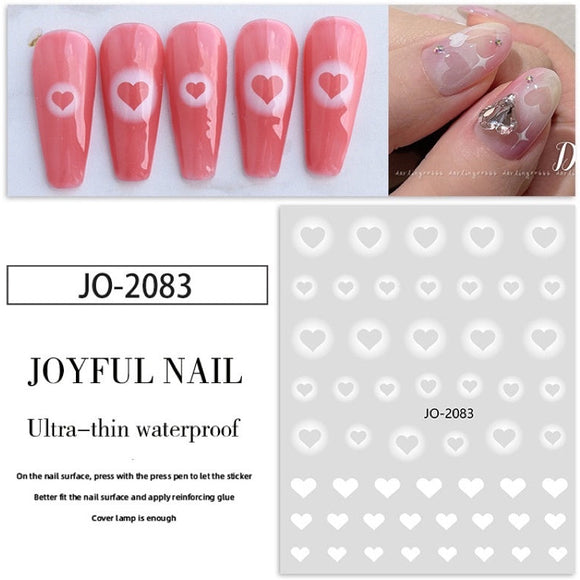 Nail Sticker - JO-2083 - White Hearts