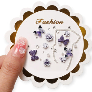 Nail Decoration - Mix Bows, Roses & Pearls -  Purple