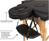 Portable Massage Bed with Wooden Legs - Black