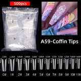 Coffin - XL Long Half Cover Nail Tips - 500pcs - (A-59)