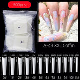 Coffin - XXXL Long Half Cover Nail Tips - 500pcs - (A-43)