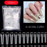 Coffin - XXXL Long Half Cover Nail Tips - 500pcs - (A-43)