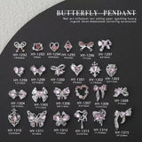 Pink Butterfly and Bow Rhinestone Nail Charms - 4pcs