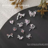 Pink Butterfly and Bow Rhinestone Nail Charms - 4pcs