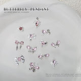 Pink Butterfly and Bow Rhinestone Nail Charms - 4pcs